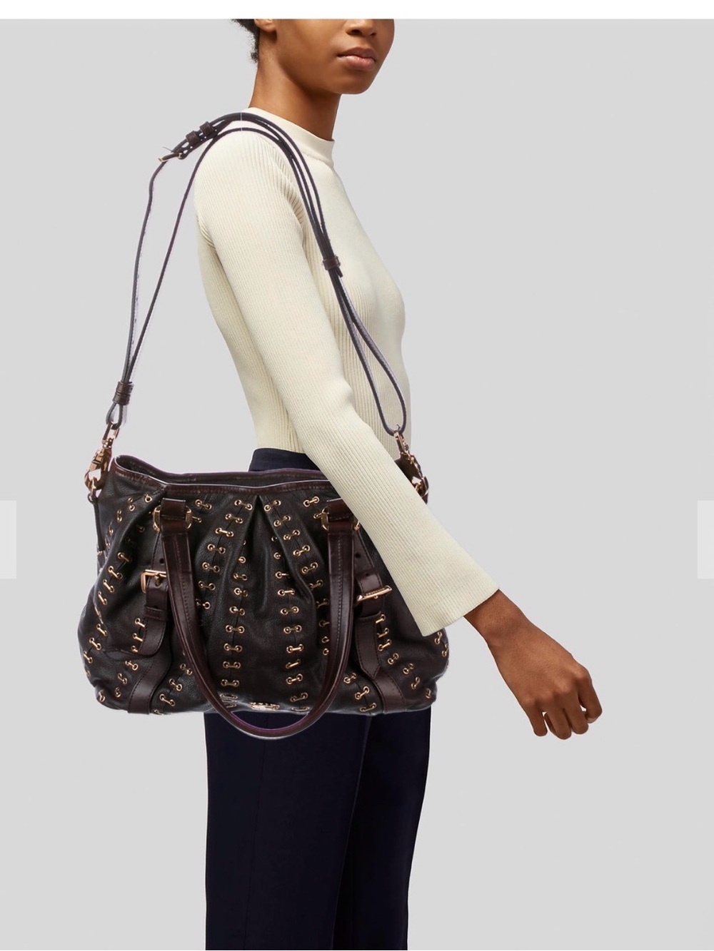 Burberry Dark Brown Leather Shoulder Bag with Gold Hardware - Picture 2 of 13